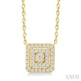 1/6 ctw Double Halo Square Shape Petite  Round Cut Diamond Fashion Pendant With Chain in 10K Yellow Gold